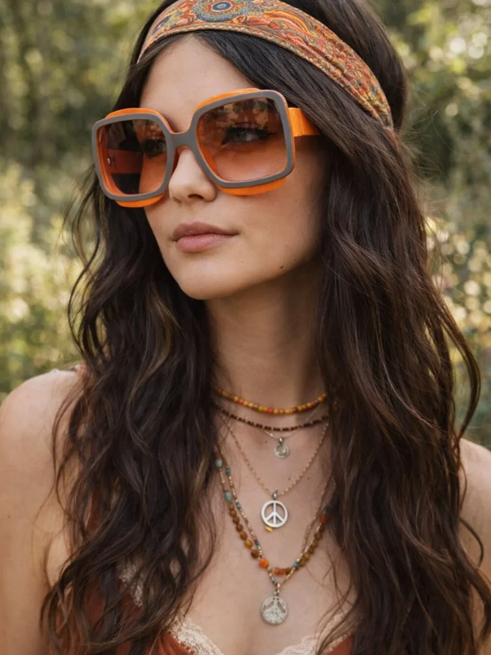 Retro Orange Oversized Square Sunglasses – Boho Chic Statement Vintage Shades
